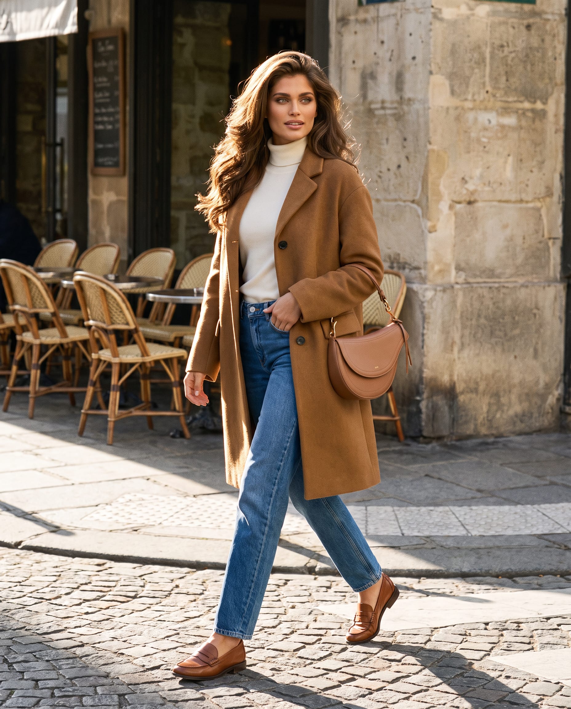 The camel wool coat, off duty